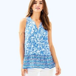 Lilly Pulitzer Gramercy Blue & White Sleeveless Printed Tank in On A Roll